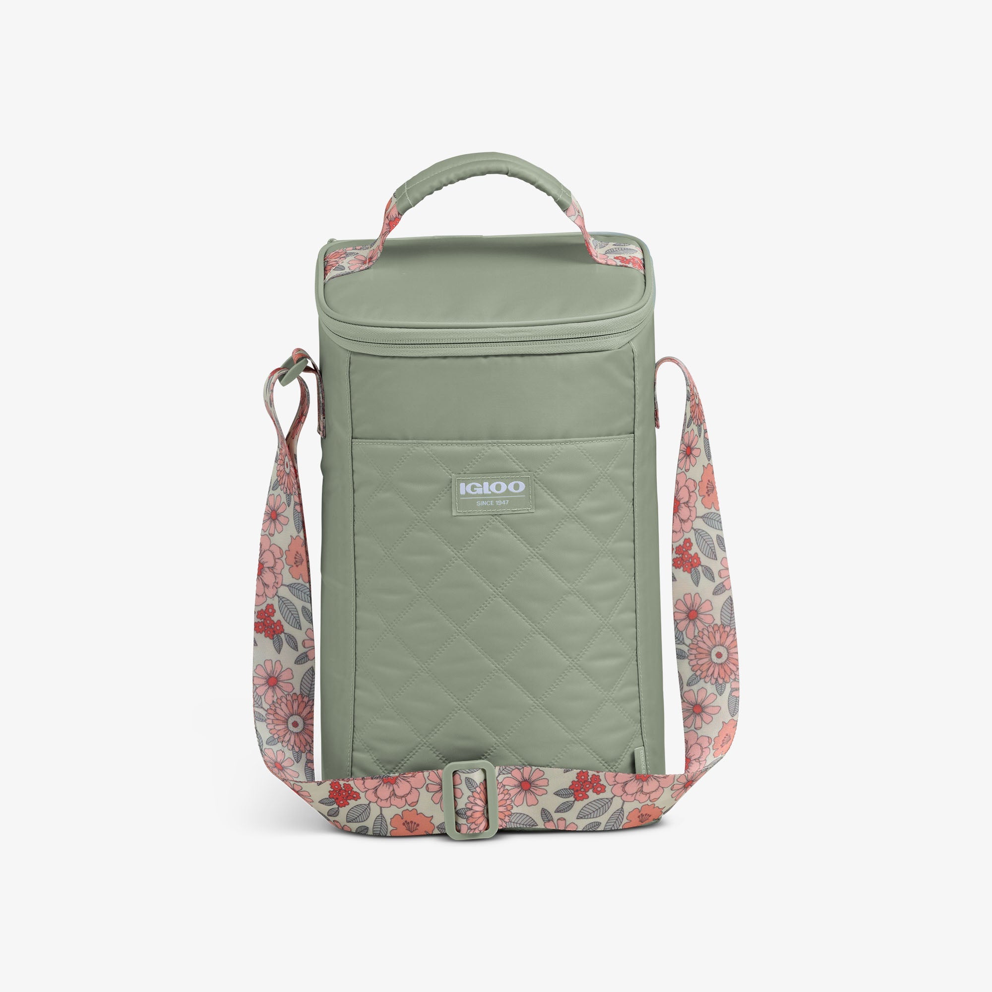 Floral MaxCold® DUO Vertical Crossbody Cooler Bag J6 - Sage - Front View