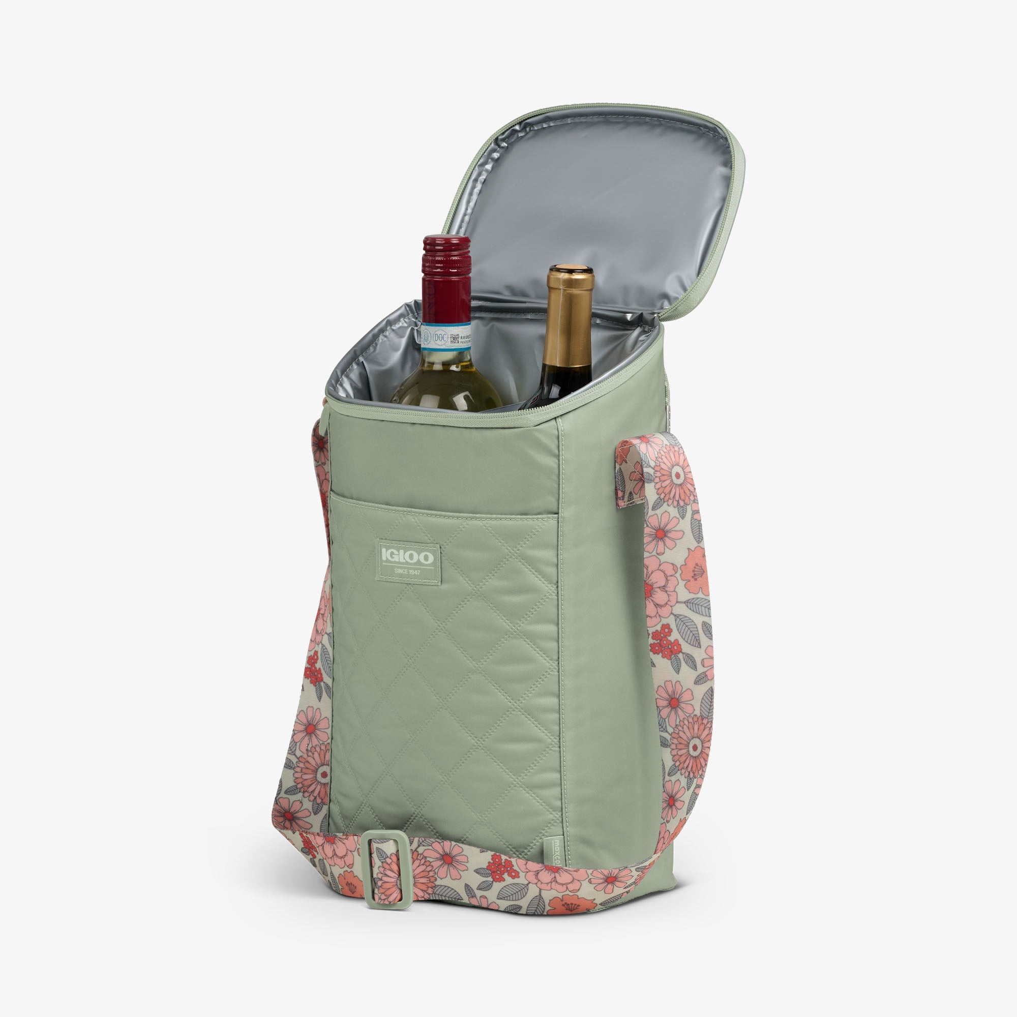Floral MaxCold® DUO Vertical Crossbody Cooler Bag J6 - Sage - Product View