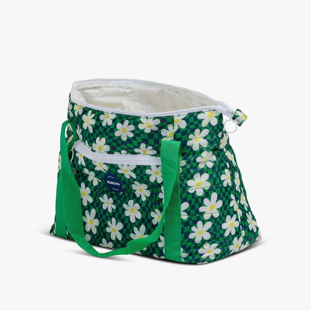 Retro Packable Puffer 20-Can Cooler Bag P3 - Psychedelic Daisy - Open View