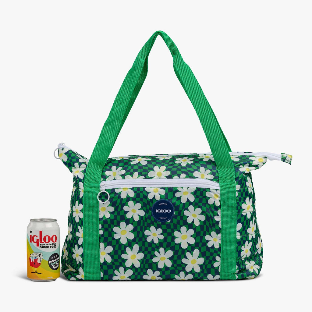 Retro Packable Puffer 20-Can Cooler Bag P3 - Psychedelic Daisy - Size View