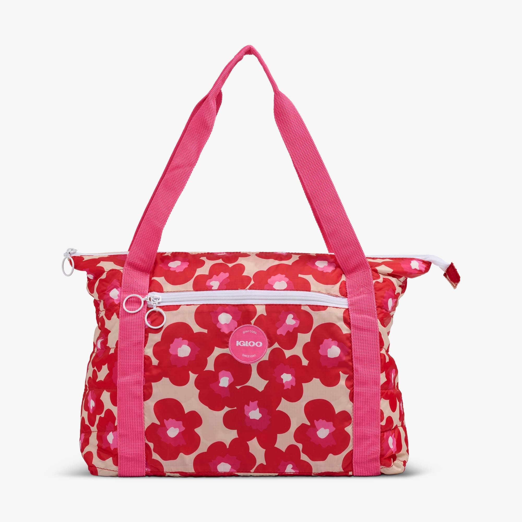 Retro Packable Puffer 20-Can Cooler Bag P3 - Mod Floral - Front View