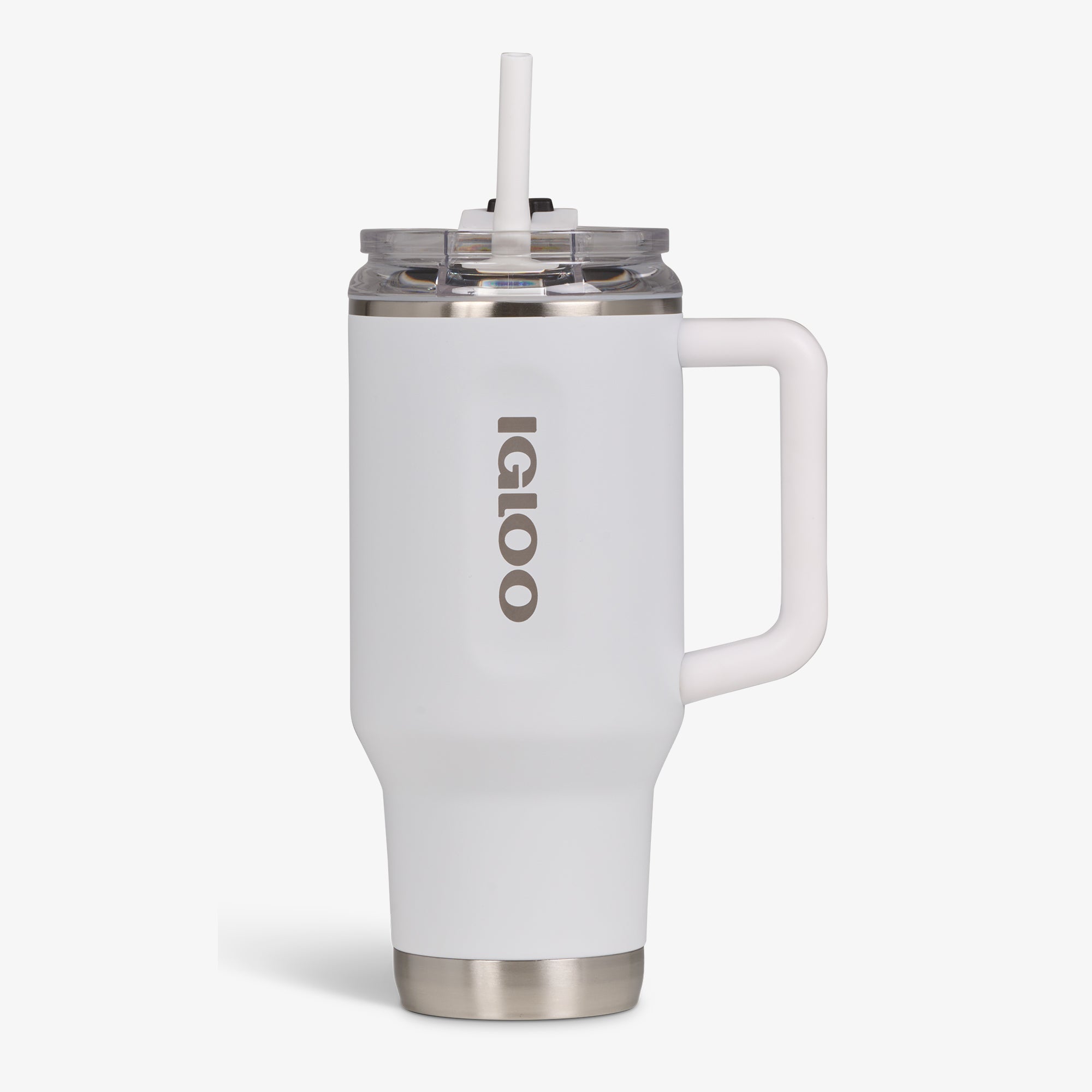 32 Oz Flip ‘n’ Sip Travel Mug E4 - White - White - Custom - Strap View
