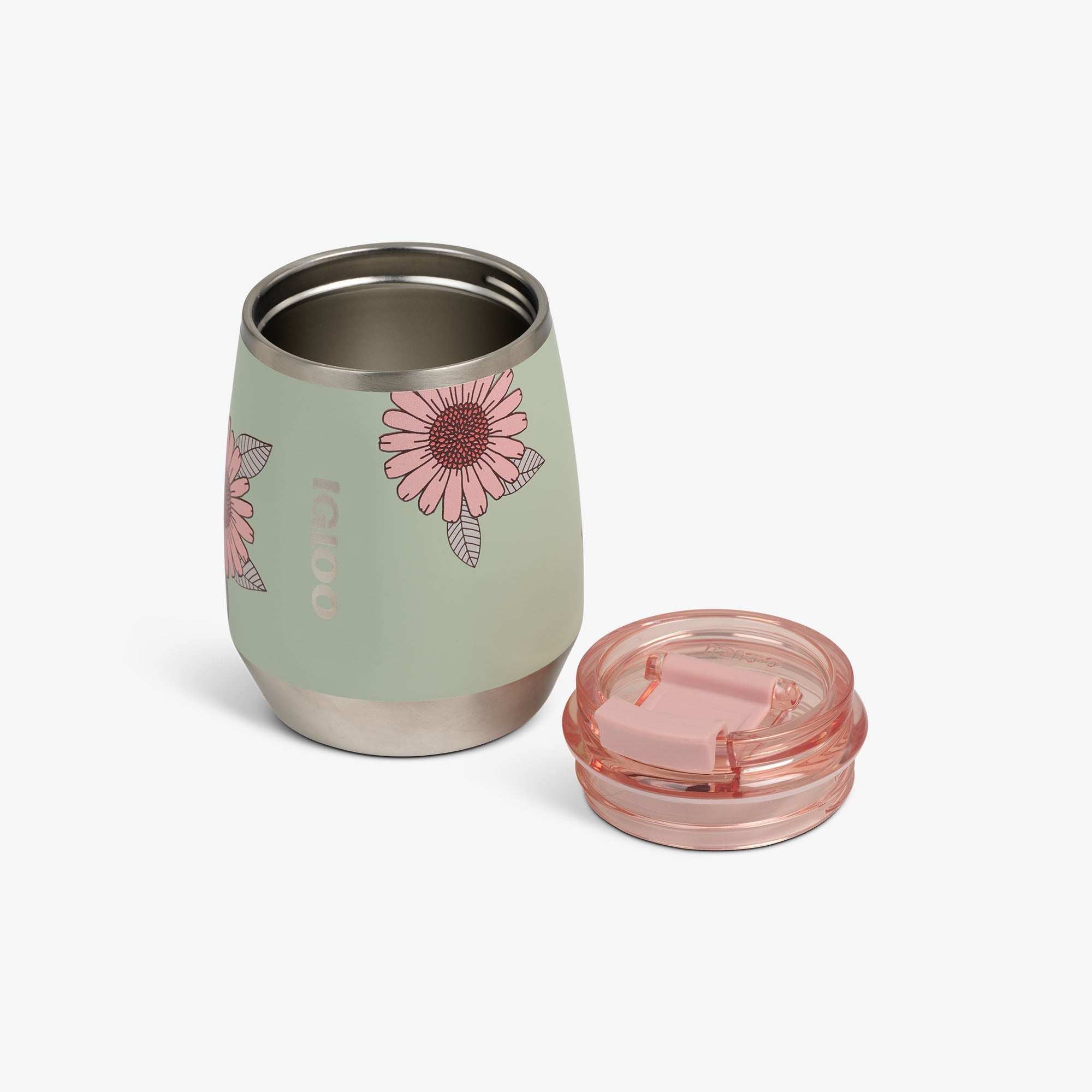 Floral 10 Oz Wine Tumbler E6 - Sage - Open View