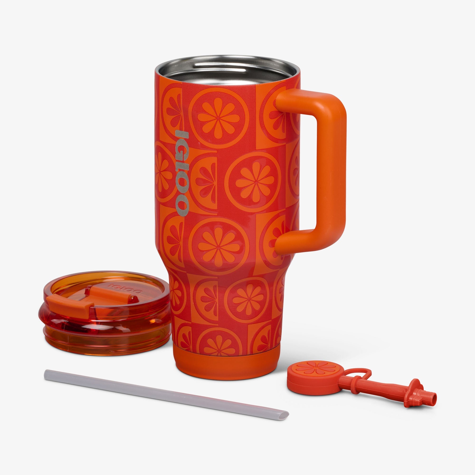 32 Oz Flip ‘n’ Sip Travel Mug E4 - Orange - Open View