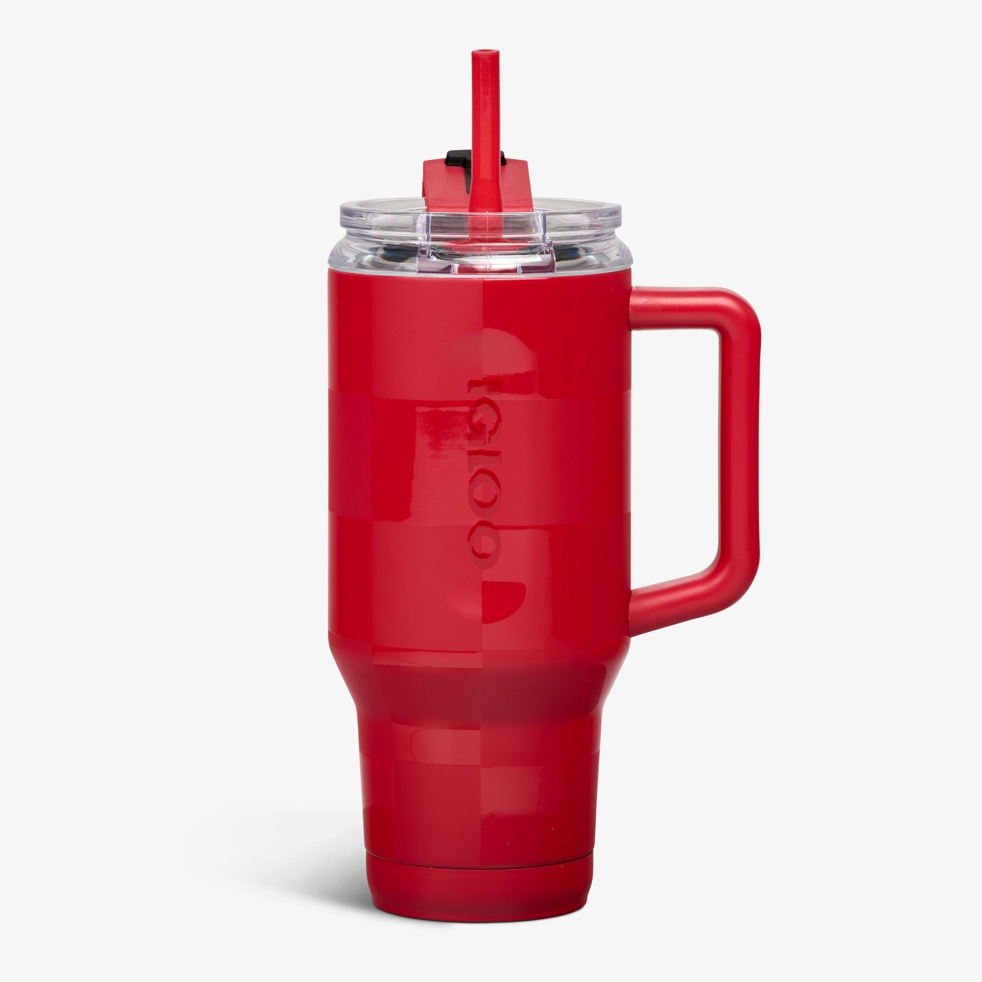 32 Oz Flip ‘n’ Sip Travel Mug E4 - Crimson Check - Front View