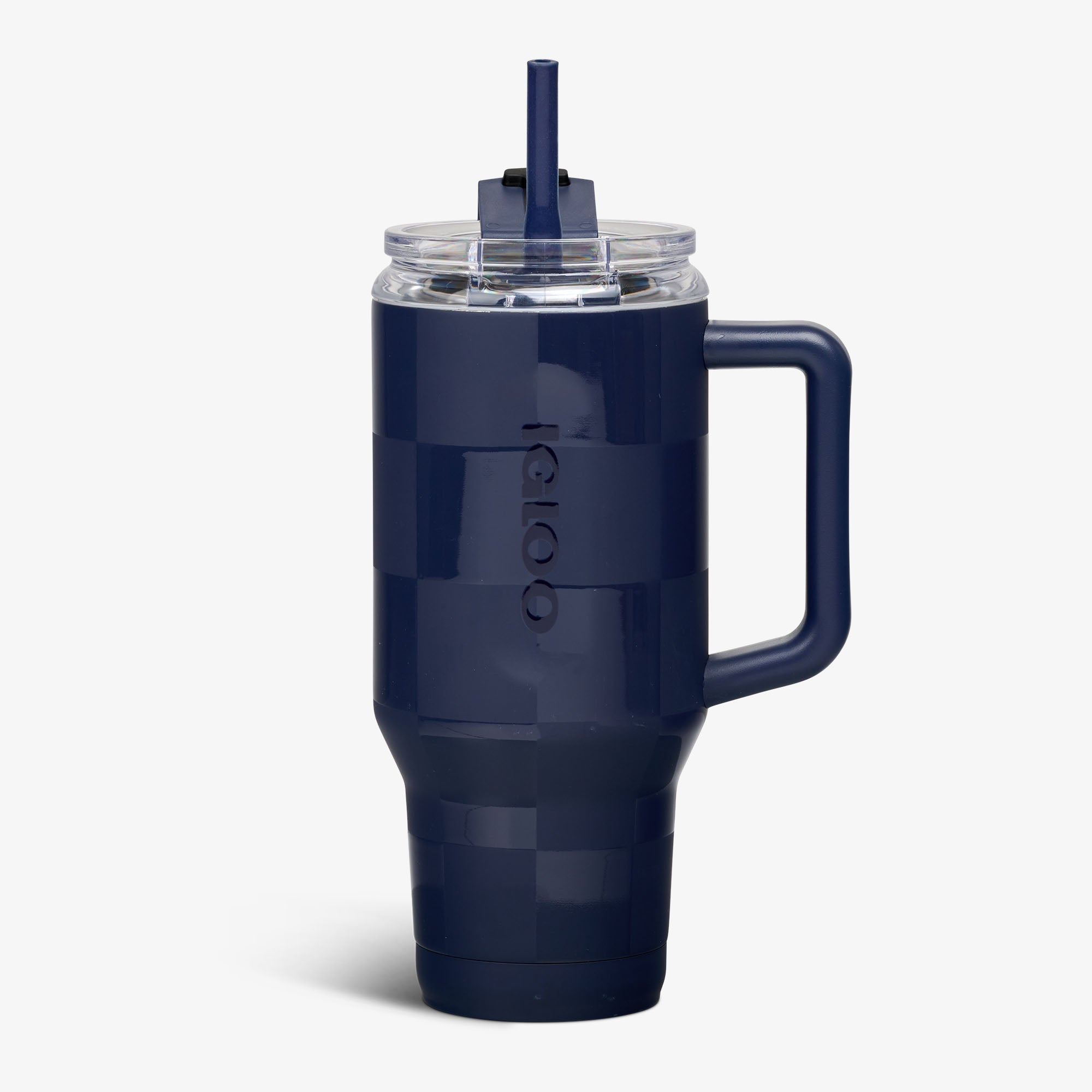 32 Oz Flip ‘n’ Sip Travel Mug E4 - Navy Check - Front View